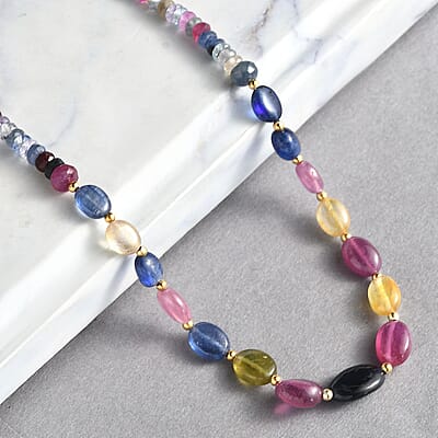 Multi Sapphire 60.00 ctw Necklace in 18K Yellow Gold Over Sterling Silver 18-20 Inches