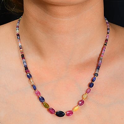 Multi Sapphire 60.00 ctw Necklace in 18K Yellow Gold Over Sterling Silver 18-20 Inches