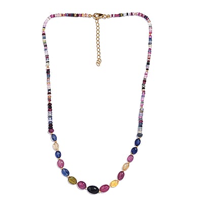 Multi Sapphire 60.00 ctw Necklace in 18K Yellow Gold Over Sterling Silver 18-20 Inches