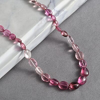 Pink Tourmaline 65.00 ctw Beaded Necklace in 18K Yellow Gold Over Sterling Silver 18-20 Inches