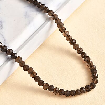 Brazilian Smoky Quartz 40.00 ctw Beaded Necklace in Stainless Steel 18 Inches