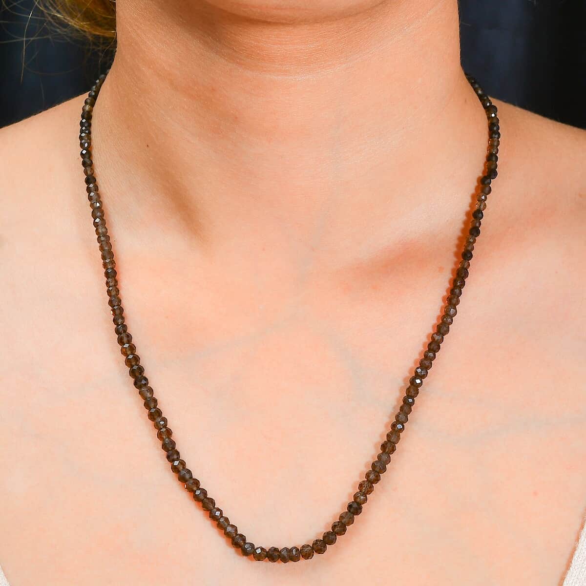 Brazilian Smoky Quartz 40.00 ctw Beaded Necklace in Stainless Steel 18 Inches image number 2