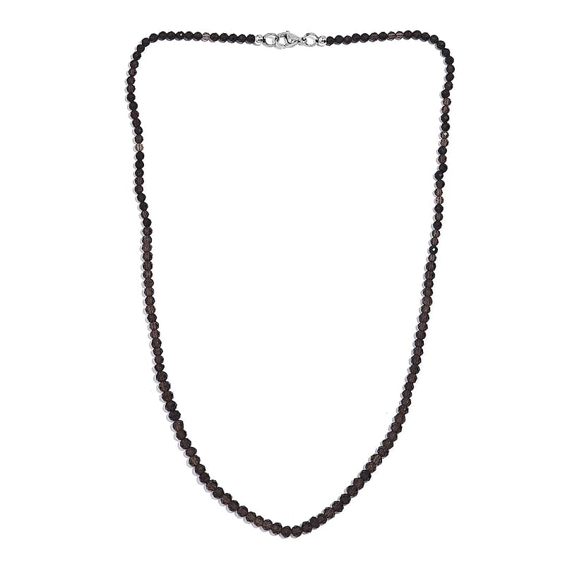 Brazilian Smoky Quartz 40.00 ctw Beaded Necklace in Stainless Steel 18 Inches