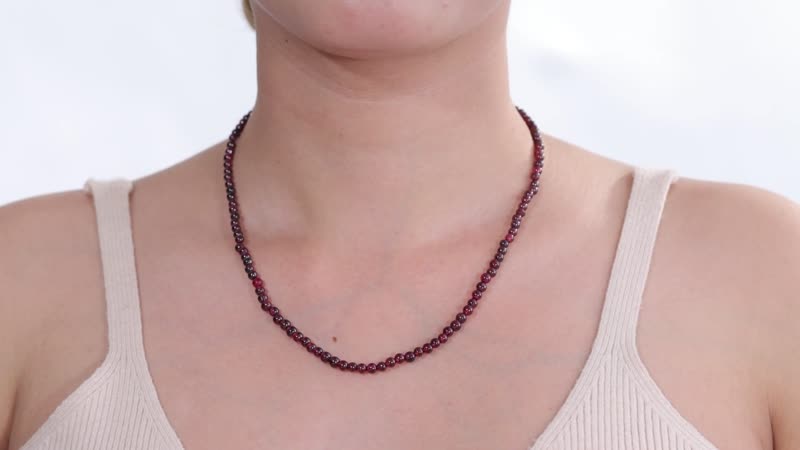 Mozambique Garnet 65.00 ctw Beaded Necklace in Stainless Steel 18-20 Inches