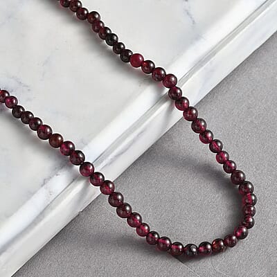 Mozambique Garnet 65.00 ctw Beaded Necklace in Stainless Steel 18-20 Inches