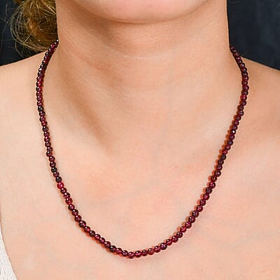 Mozambique Garnet 65.00 ctw Beaded Necklace in Stainless Steel 18-20 Inches
