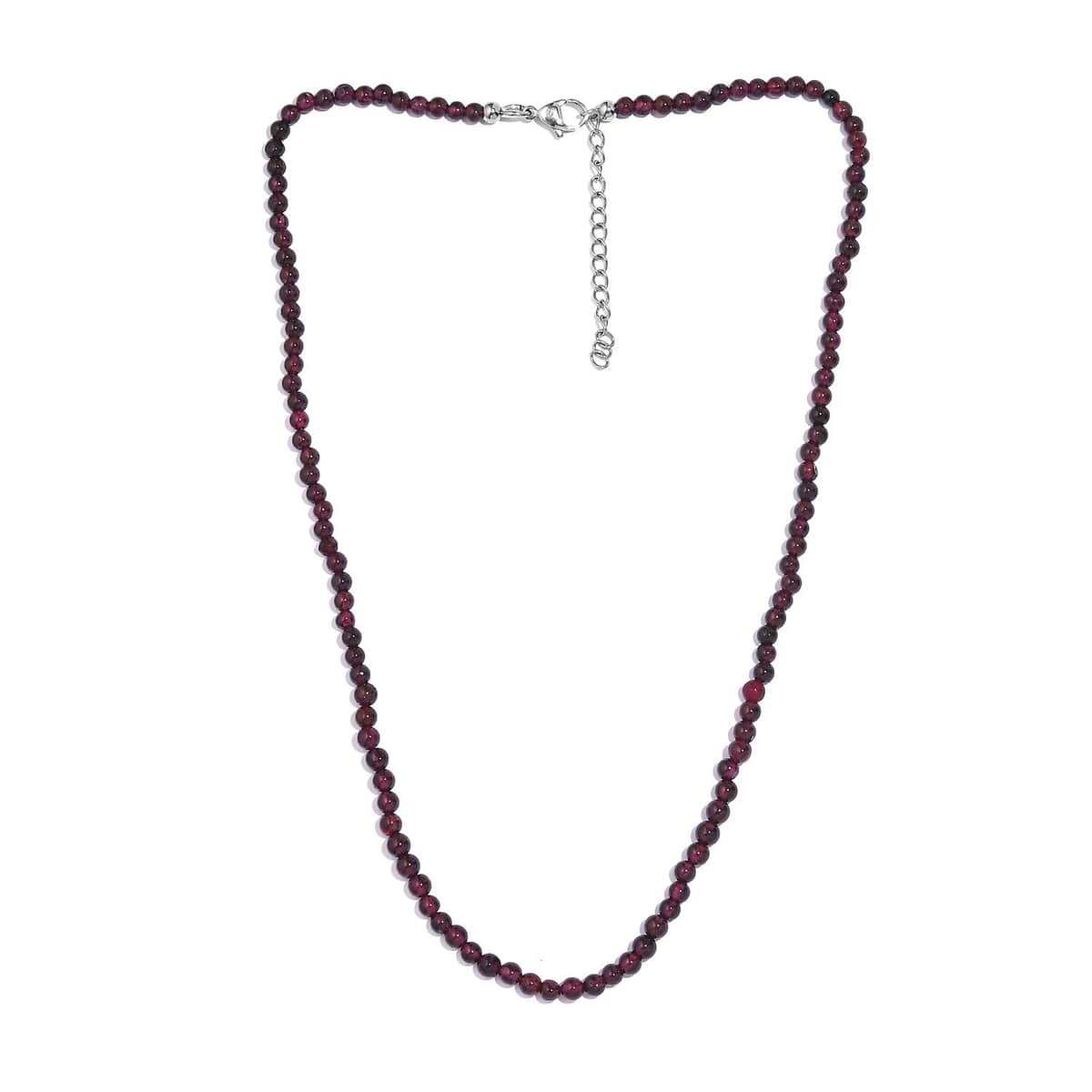 Mozambique Garnet 65.00 ctw Beaded Necklace in Stainless Steel 18-20 Inches image number 3