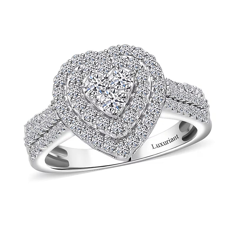 Luxuriant Lab Grown Diamond G-H SI 1.00 ctw Heart Ring in Platinum Over Sterling Silver (Size 10.0)