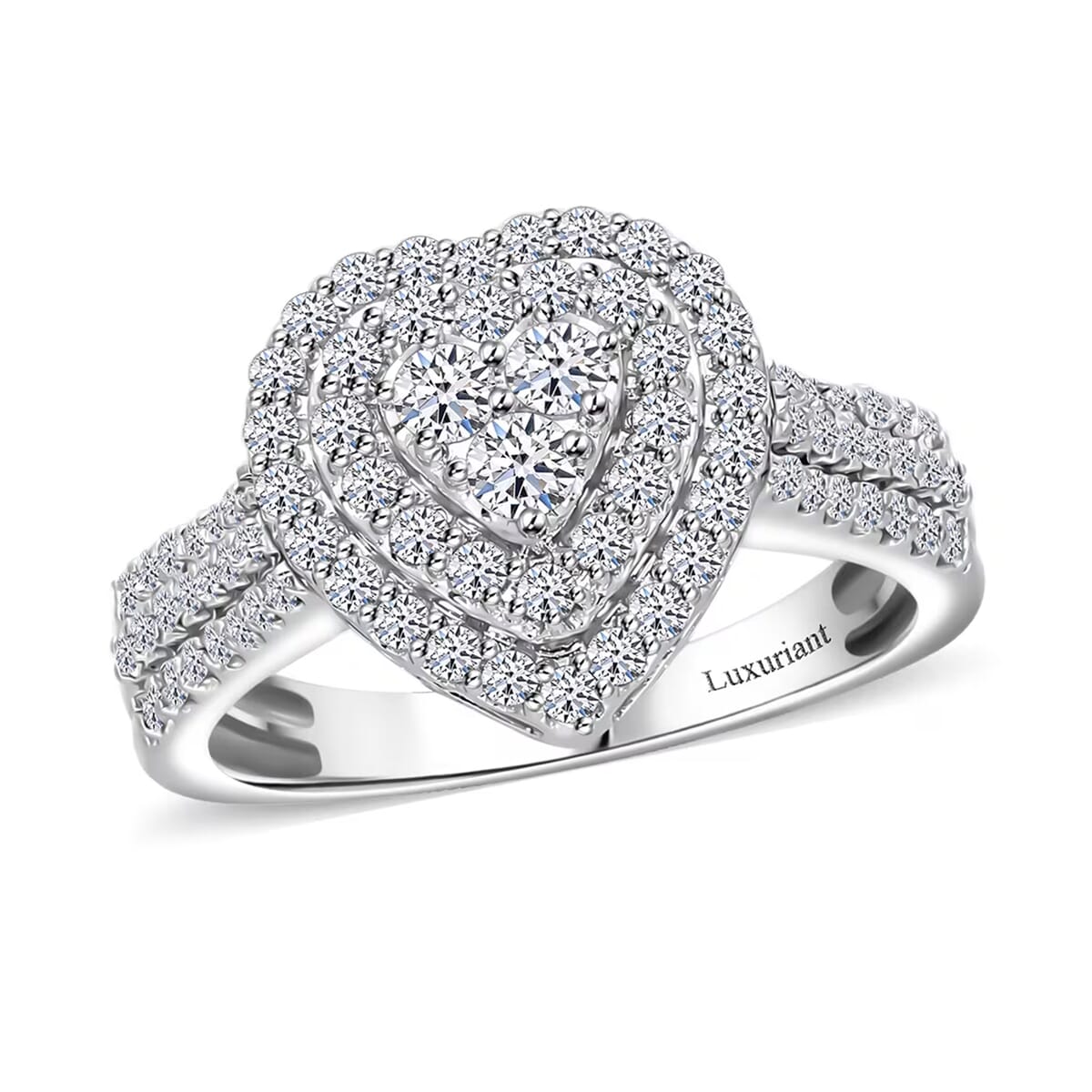 Luxuriant Lab Grown Diamond G-H SI 1.00 ctw Heart Ring in Platinum Over Sterling Silver (Size 9.0) image number 0