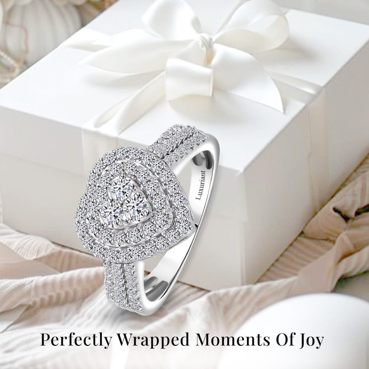 Luxuriant Lab Grown Diamond G-H SI 1.00 ctw Heart Ring in Platinum Over Sterling Silver (Size 9.0) image number 2