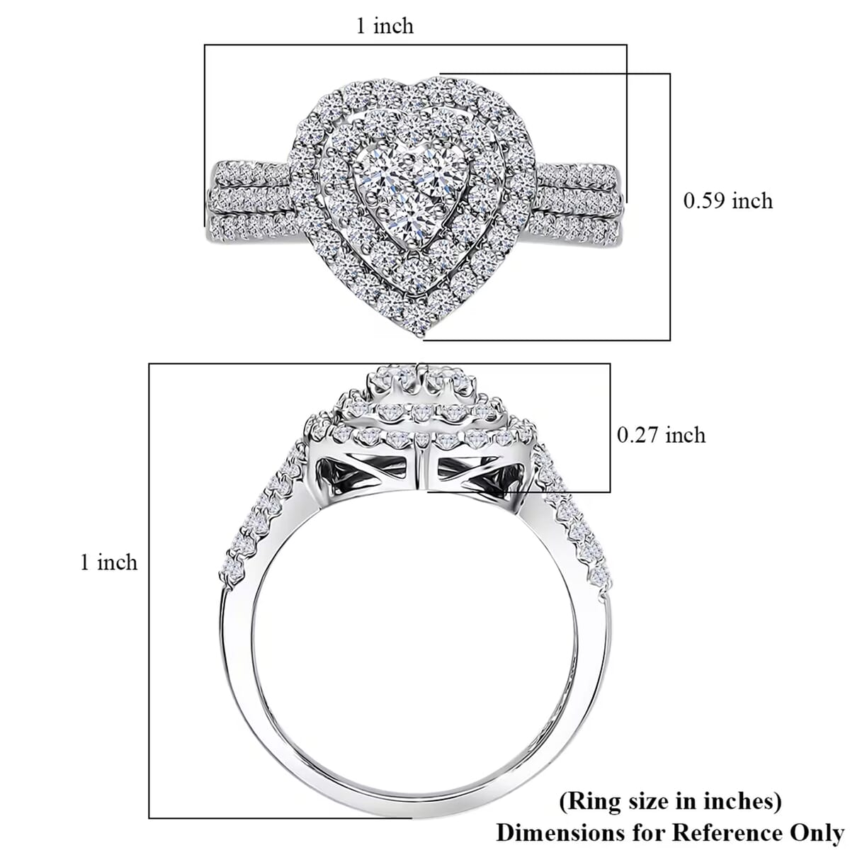Luxuriant Lab Grown Diamond G-H SI 1.00 ctw Heart Ring in Platinum Over Sterling Silver (Size 9.0) image number 7