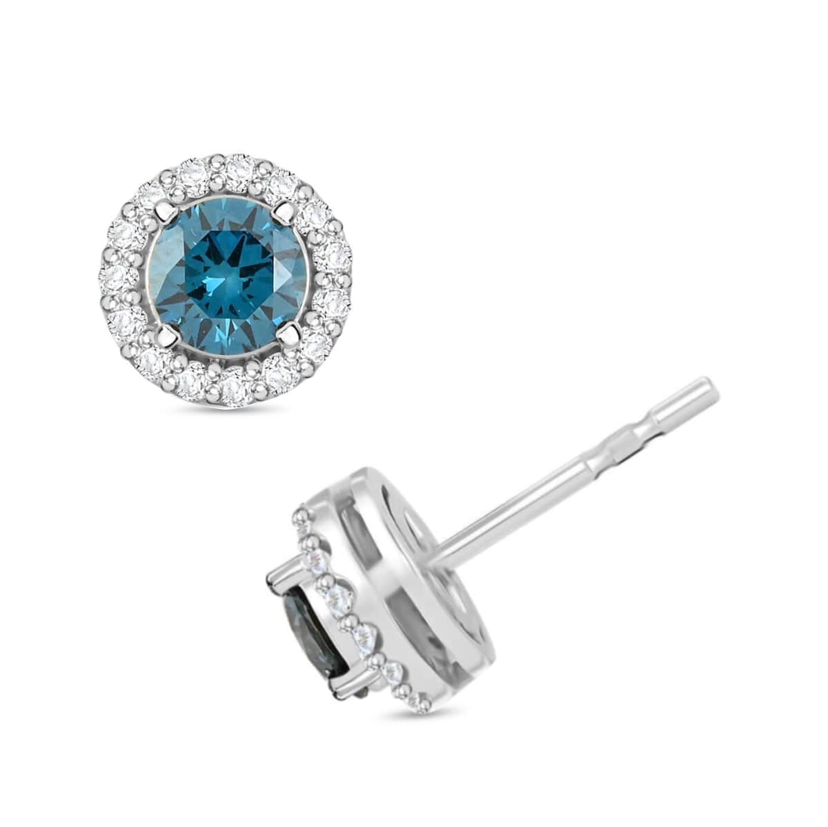 Luxuriant Lab Grown Blue and White Diamond VS-SI 1.50 ctw Halo Stud Earrings in Platinum Over Sterling Silver image number 0