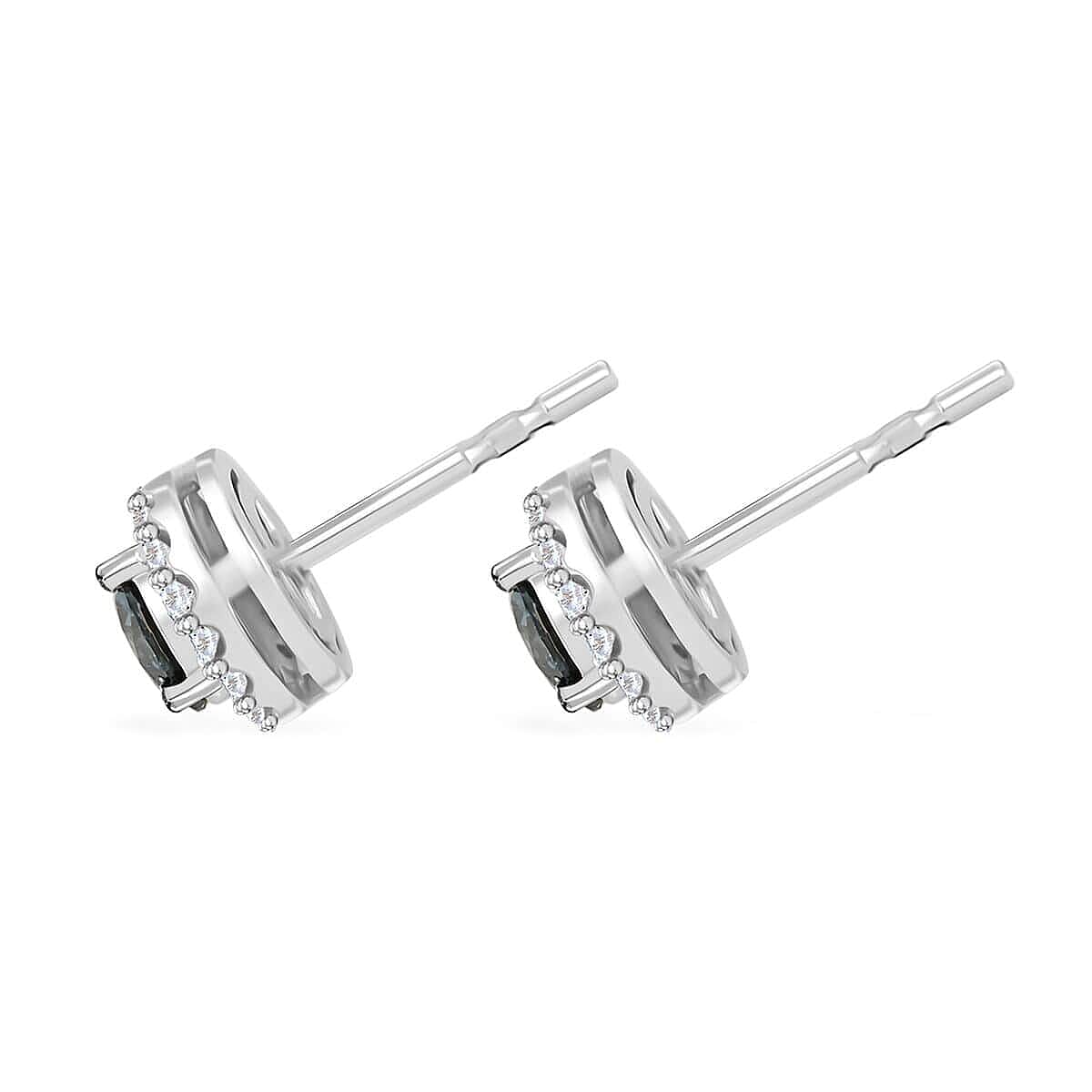 Luxuriant Lab Grown Blue Diamond (IR) and Lab Grown White Diamond VS-SI 1.50 ctw Halo Stud Earrings in Platinum Over Sterling Silver