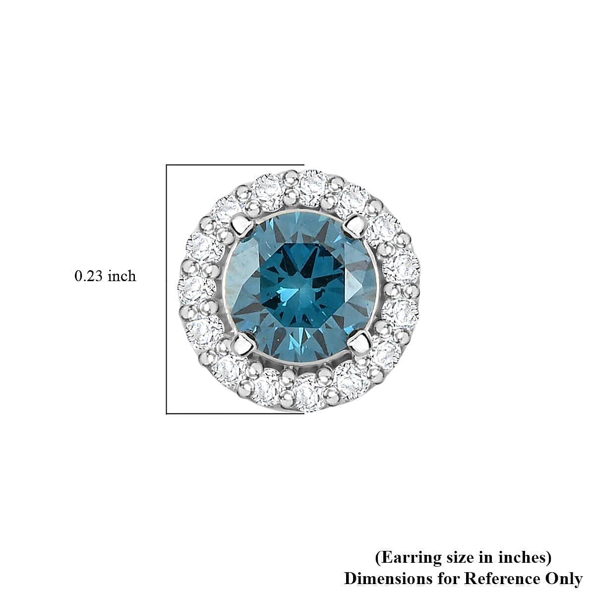 Luxuriant Lab Grown Blue Diamond (IR) and Lab Grown White Diamond VS-SI 1.50 ctw Halo Stud Earrings in Platinum Over Sterling Silver