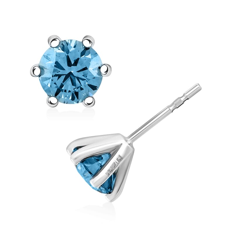 Luxuriant Lab Grown Blue Diamond (IR) VS-SI 2.10 ctw Stud Earrings in Platinum Over Sterling Silver