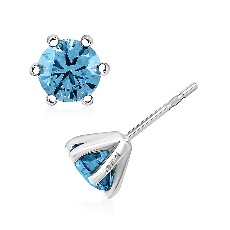 Luxuriant Lab Grown Blue Diamond (IR) VS-SI 2.10 ctw Stud Earrings in Platinum Over Sterling Silver