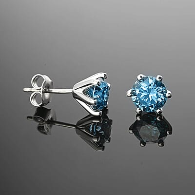 Luxuriant Lab Grown Blue Diamond (IR) VS-SI 2.10 ctw Stud Earrings in Platinum Over Sterling Silver