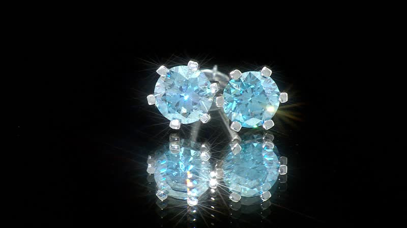 Luxuriant Lab Grown Blue Diamond (IR) VS-SI 2.10 ctw Stud Earrings in Platinum Over Sterling Silver