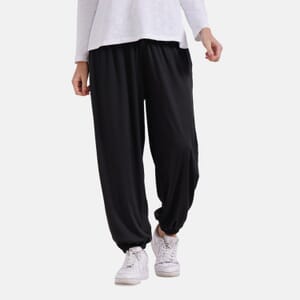 Black Knit Wear Smocked Waist Pant with Elastic Ankles