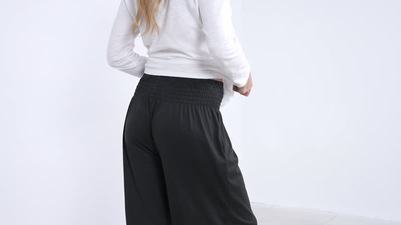 Black Knit Wear Smocked Waist Pant with Eelastic Ankles