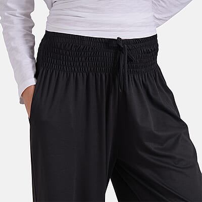 Black Knit Wear Smocked Waist Pant with Elastic Ankles