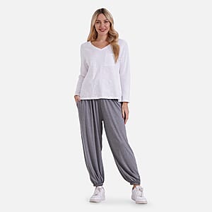 Heathered Gray Knit Wear Smocked Waist Pant with Elastic Ankles