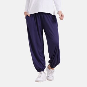 Navy Knit Wear Smocked Waist Pant with Elastic Ankles