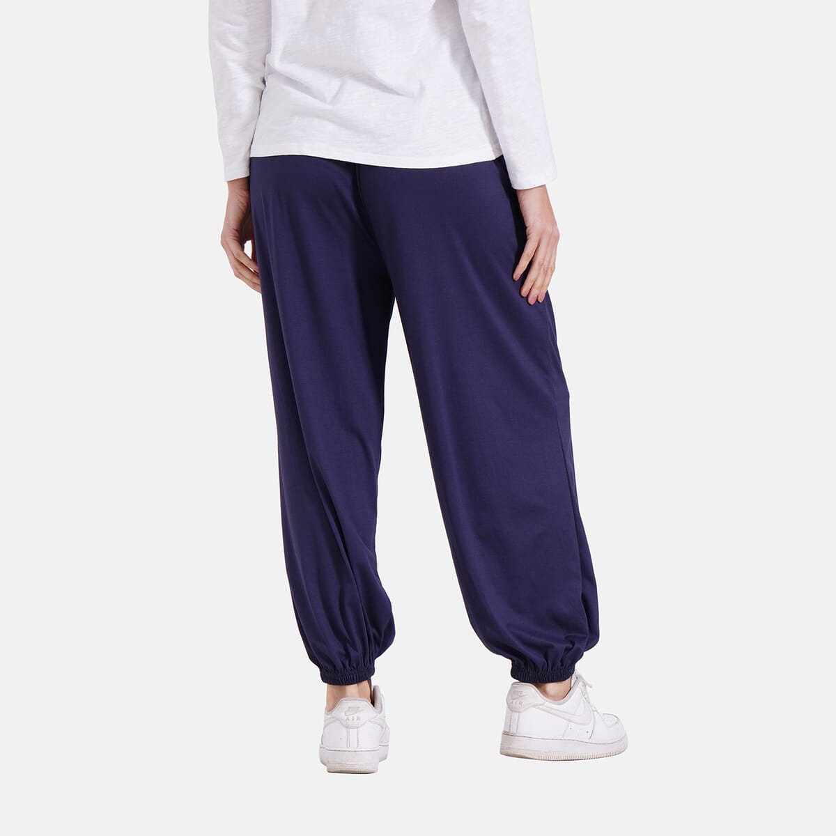 Navy Knit Wear Smocked Waist Pant with Elastic Ankles image number 1