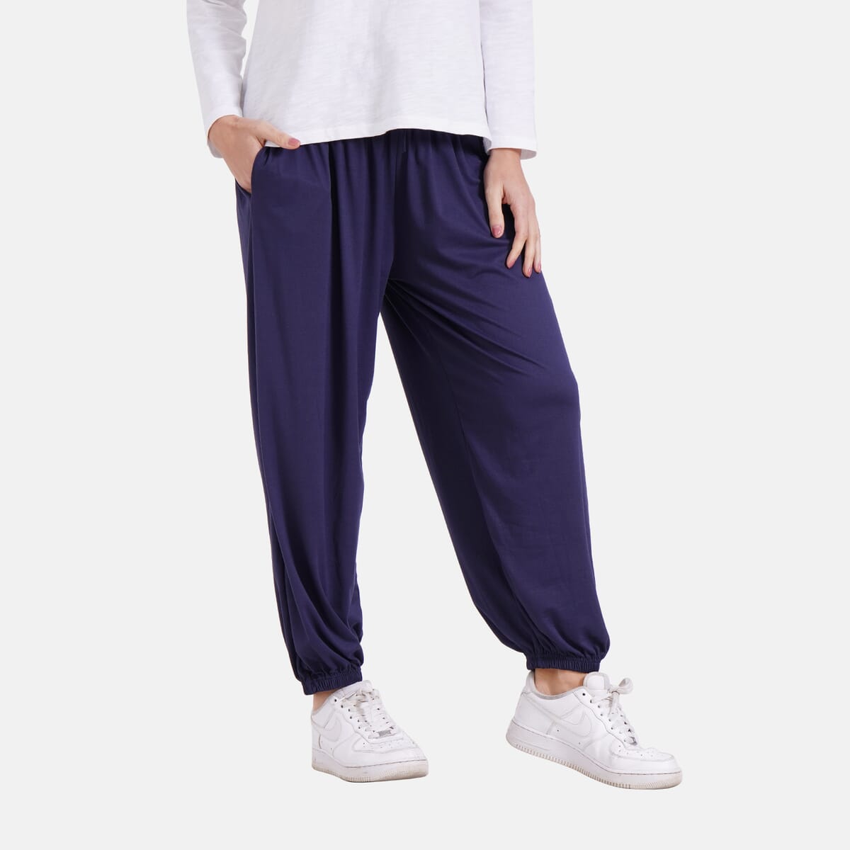 Navy Knit Wear Smocked Waist Pant with Elastic Ankles image number 2