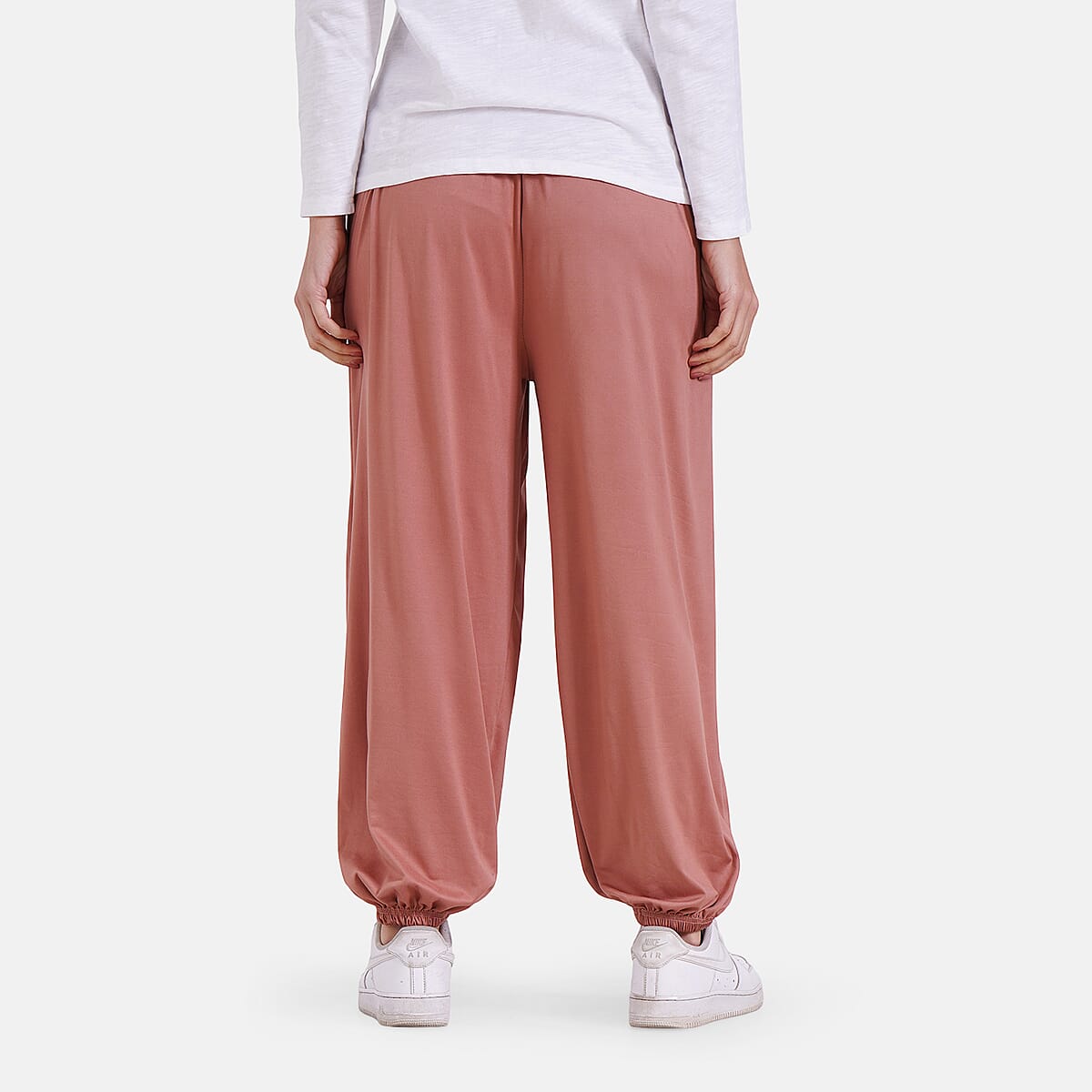 Dusty Rose Knit Wear Smocked Waist Pant with Elastic Ankles image number 1