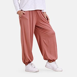 Dusty Rose Knit Wear Smocked Waist Pant with Elastic Ankles