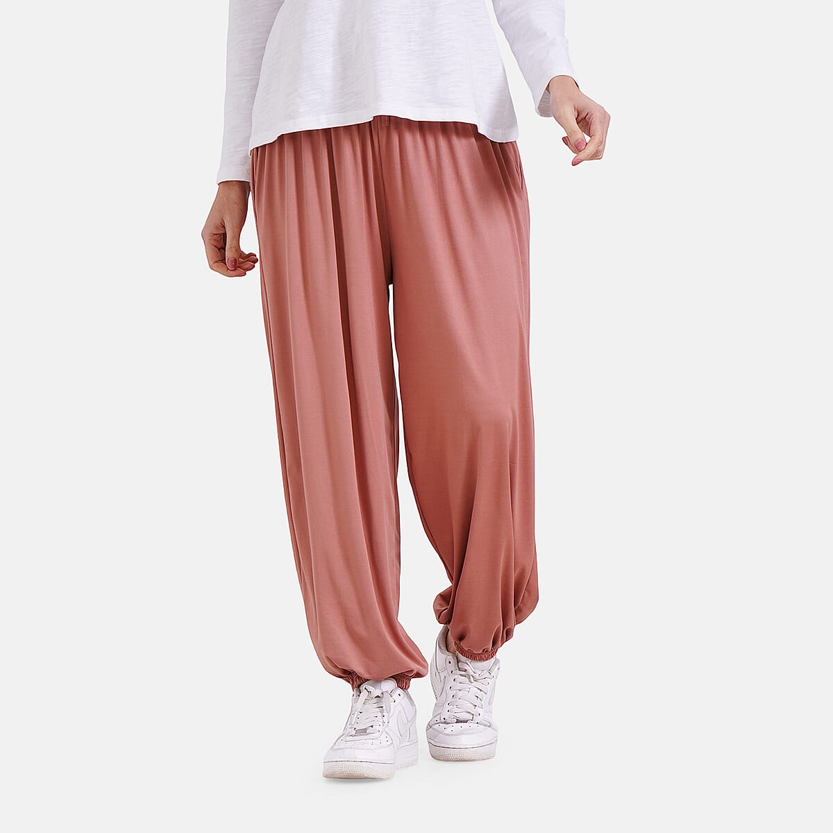 Dusty Rose Knit Wear Smocked Waist Pant with Elastic Ankles image number 3