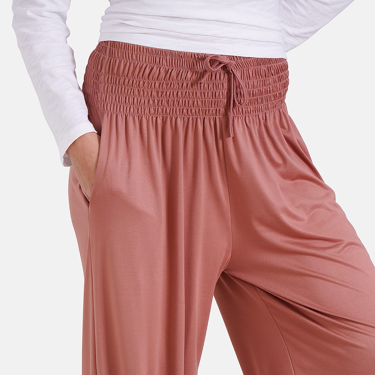 Dusty Rose Knit Wear Smocked Waist Pant with Elastic Ankles image number 4