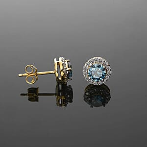 Luxuriant Lab Grown Blue Diamond (IR) and Lab Grown White Diamond VS-SI 1.50 ctw Halo Stud Earrings in Vermeil Yellow Gold Over Sterling Silver