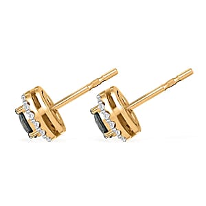 Luxuriant Lab Grown Blue Diamond (IR) and Lab Grown White Diamond VS-SI 1.50 ctw Halo Stud Earrings in Vermeil Yellow Gold Over Sterling Silver