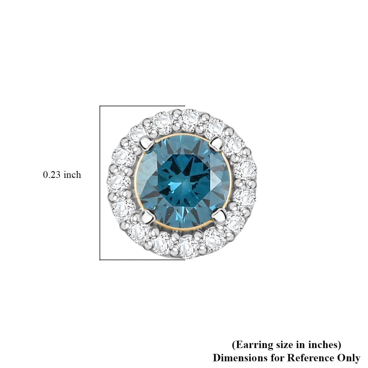 Luxuriant Lab Grown Blue and White Diamond VS-SI 1.50 ctw Halo Stud Earrings in Vermeil Yellow Gold Over Sterling Silver image number 4