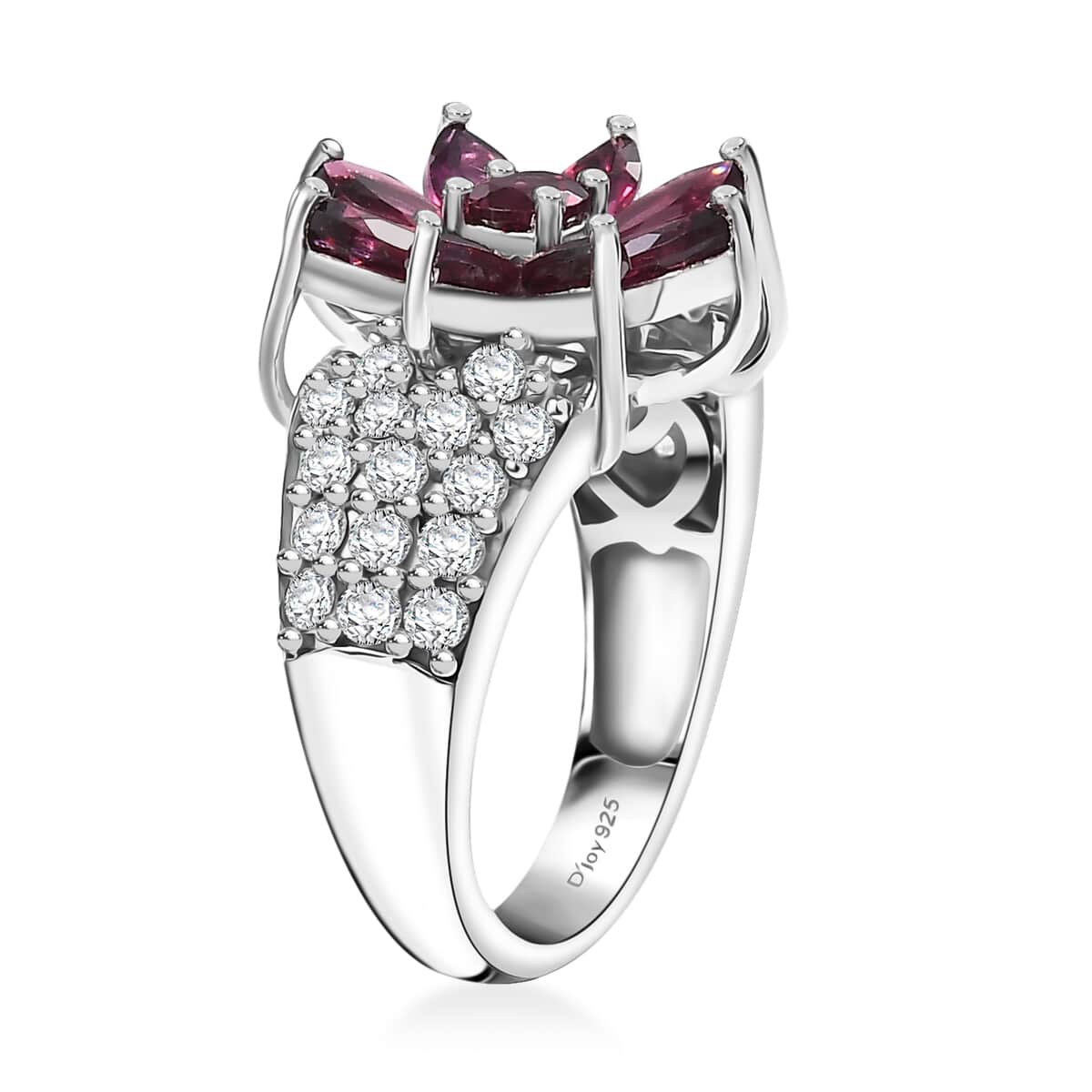 Premium Orissa Rhodolite Garnet and White Zircon 5.00 ctw Flower Ring in Rhodium Over Sterling Silver (Size 10.0) image number 3