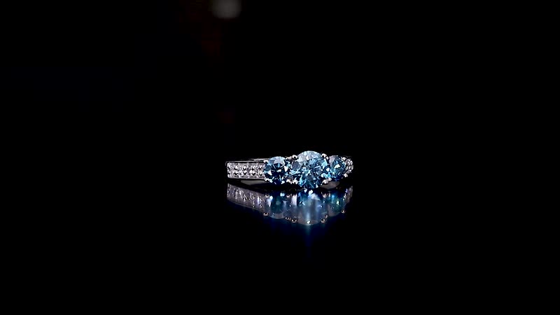Luxuriant Lab Grown Blue and White Diamond (VS) Ring in Platinum Over Sterling Silver (Size 6.0) 1.50 ctw