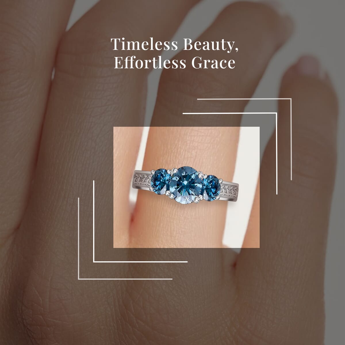 Luxuriant Lab Grown Blue and White Diamond VS 1.50 ctw Trinity Ring in Platinum Over Sterling Silver (Size 9.0) (Del. in 10-12 Days) image number 1