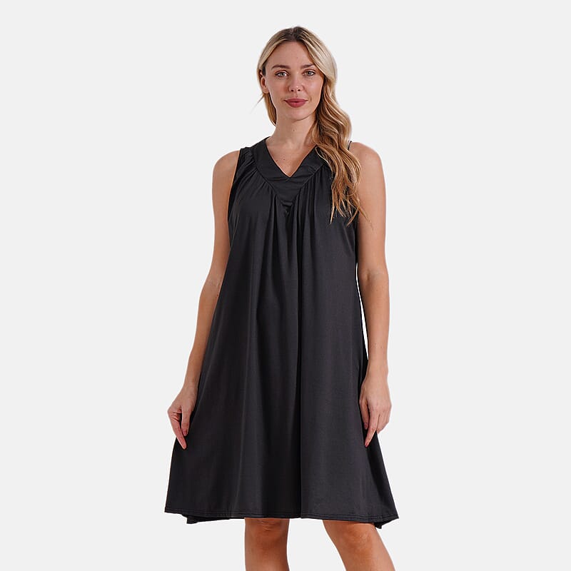 Black Sleeveless Midi Lounge V-neck Dress - One Size Fits Most