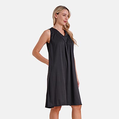 Black Sleeveless Midi Lounge V-neck Dress - One Size Fits Most