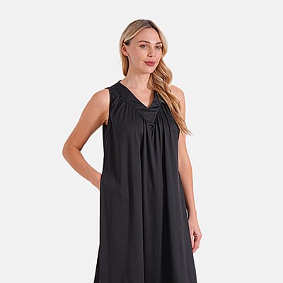 Black Sleeveless Midi Lounge V-neck Dress - One Size Fits Most