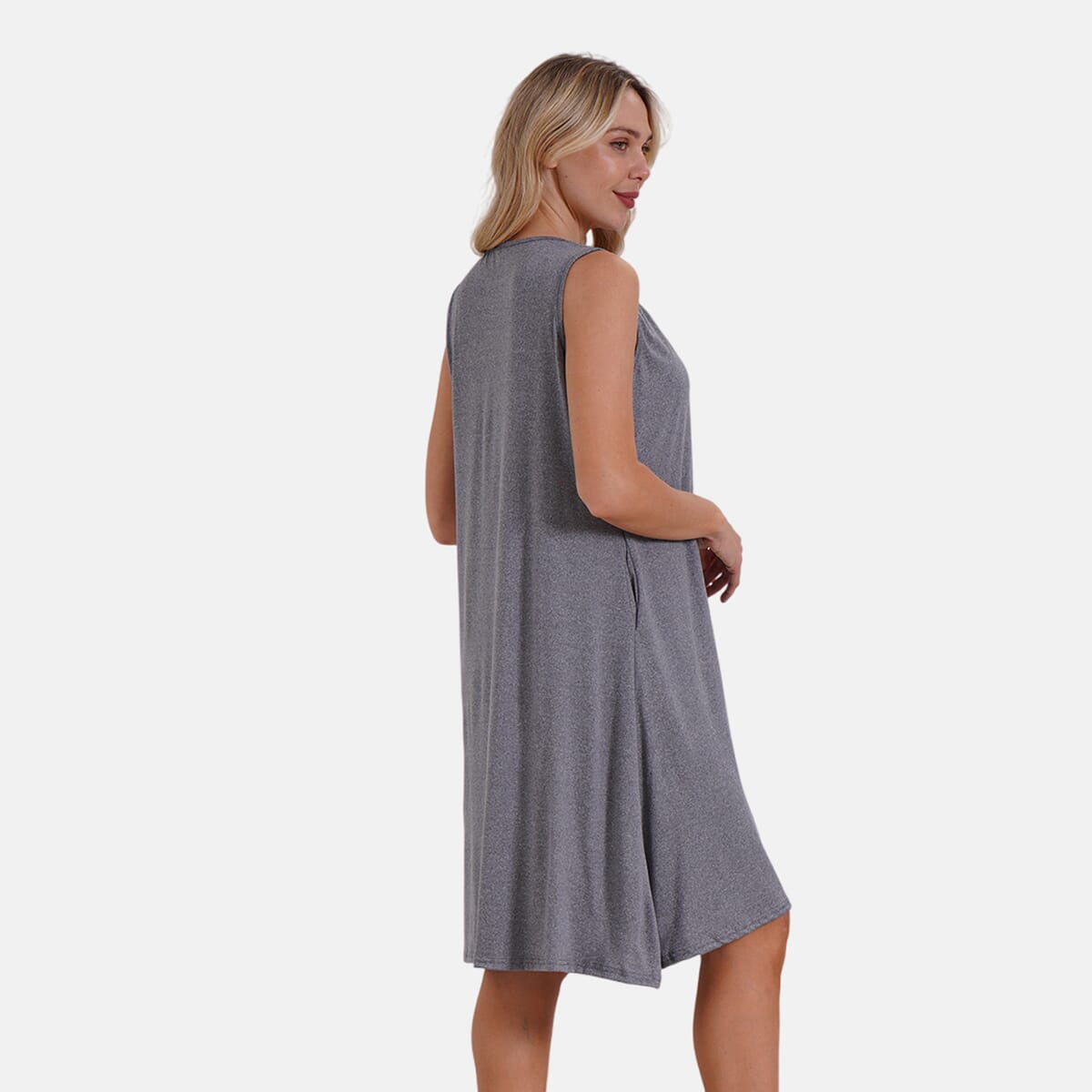 Gray Sleeveless Midi Lounge V-neck Dress - One Size Fits Most image number 1