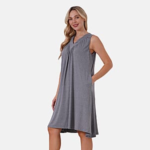 Gray Sleeveless Midi Lounge V-neck Dress - One Size Fits Most