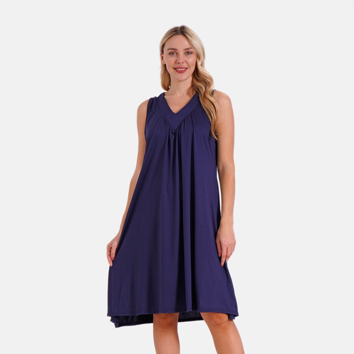 Navy Sleeveless Midi Lounge V-neck Dress - One Size Fits Most image number 0