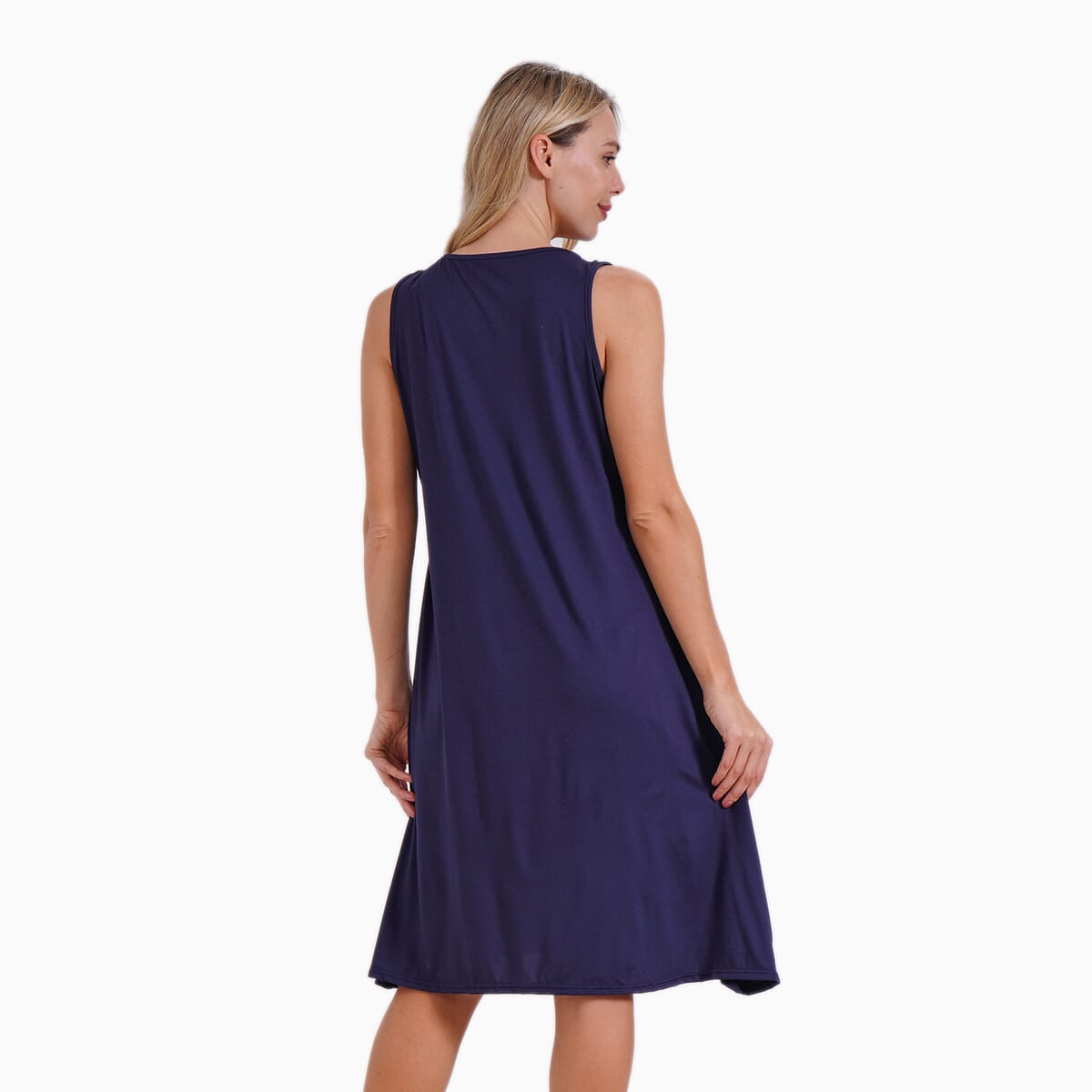 Navy Sleeveless Midi Lounge V-neck Dress - One Size Fits Most image number 1