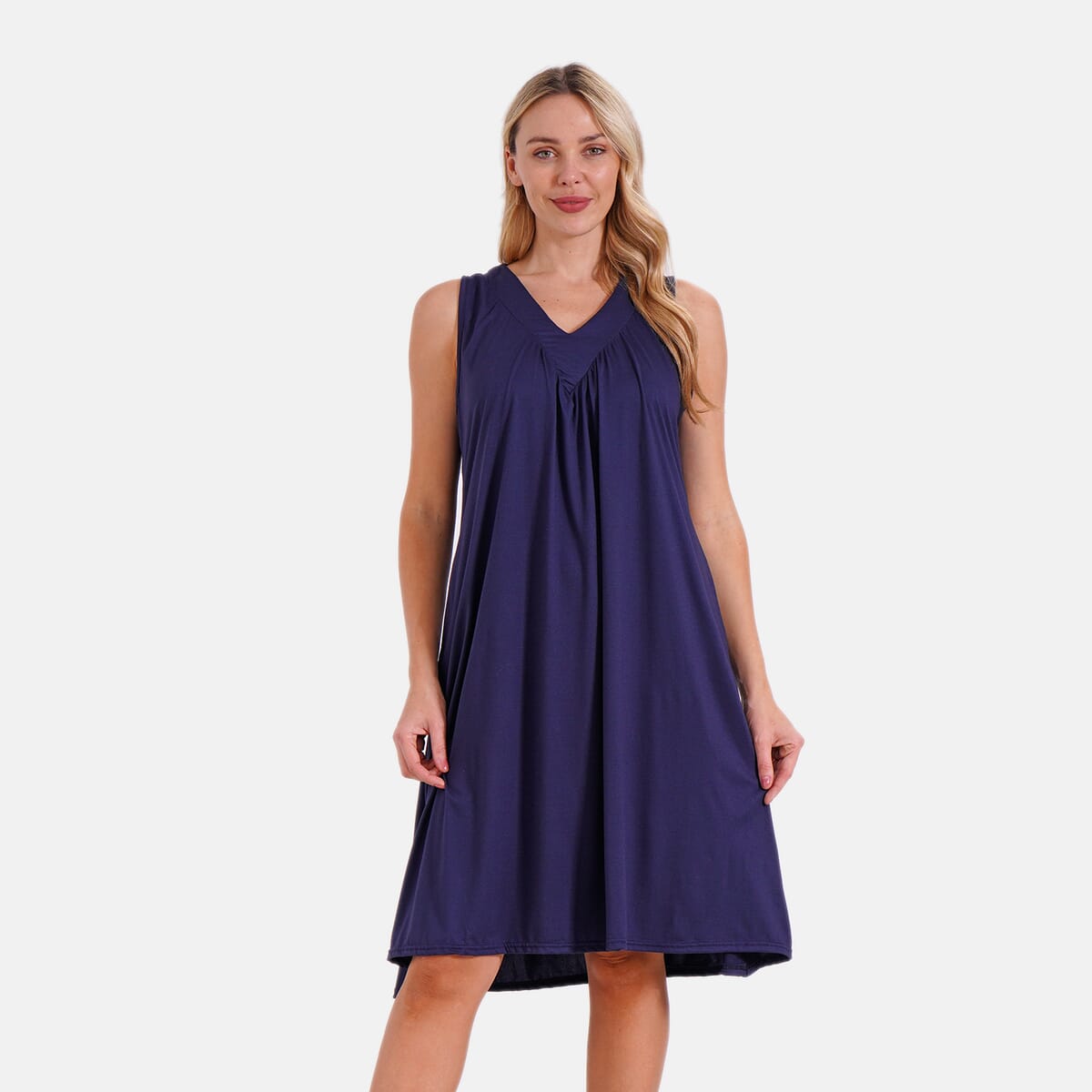 Navy Sleeveless Midi Lounge V-neck Dress - One Size Fits Most image number 2