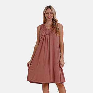 Dusty Rose Sleeveless Midi Lounge V-neck Dress - One Size Fits Most