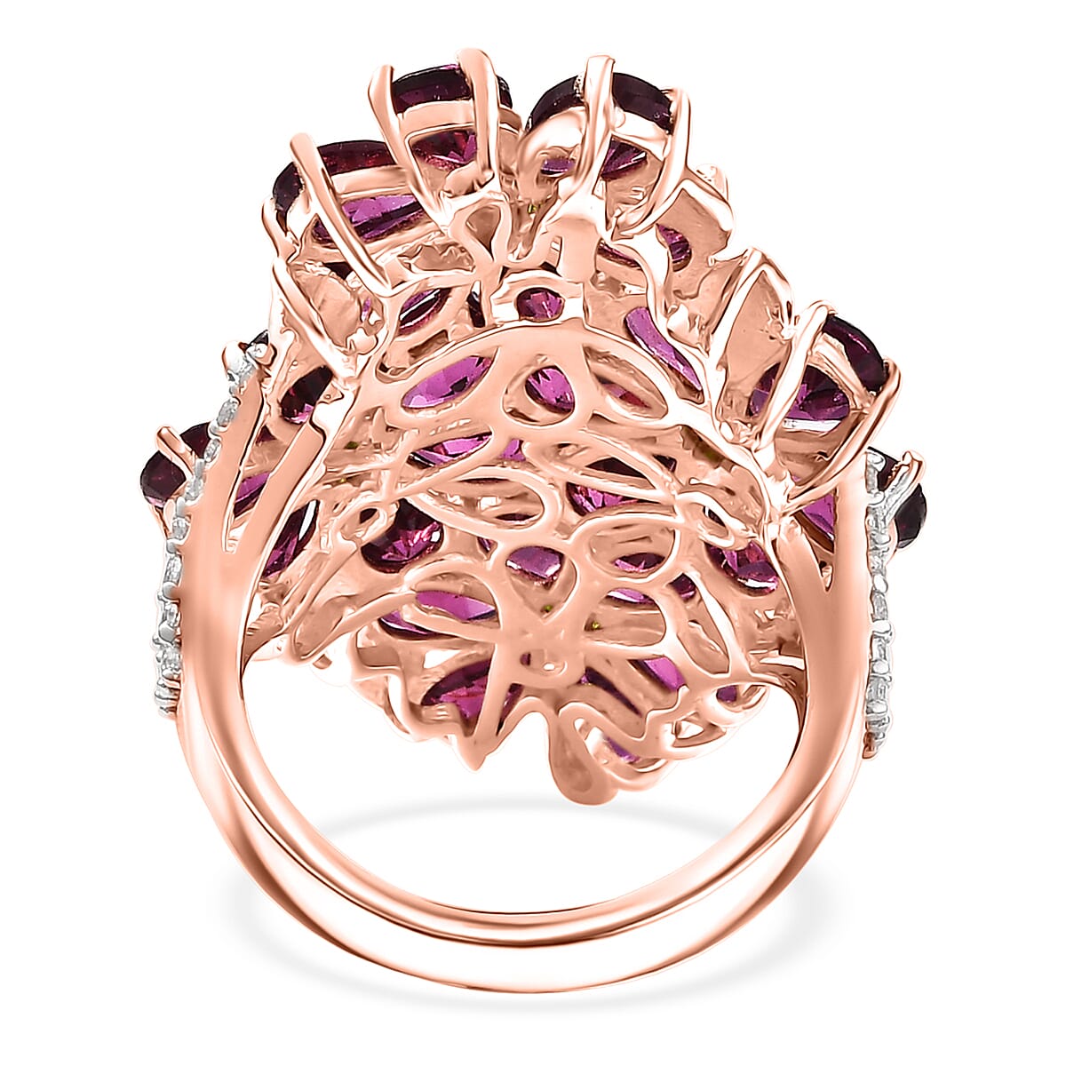 D'Joy Premium Orissa Rhodolite Garnet and Multi Gemstone 12.60 ctw Bunch of Flower Ring in 18K Vermeil Rose Gold Over Sterling Silver (Size 10.0)