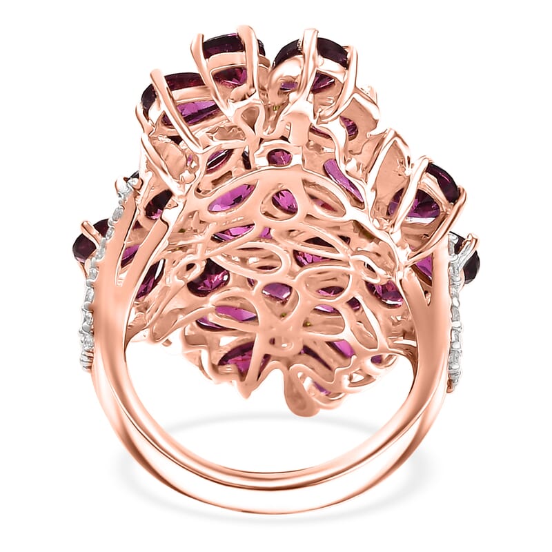 D'Joy Premium Orissa Rhodolite Garnet and Multi Gemstone 12.60 ctw Bunch of Flower Ring in 18K Vermeil Rose Gold Over Sterling Silver (Size 10.0)